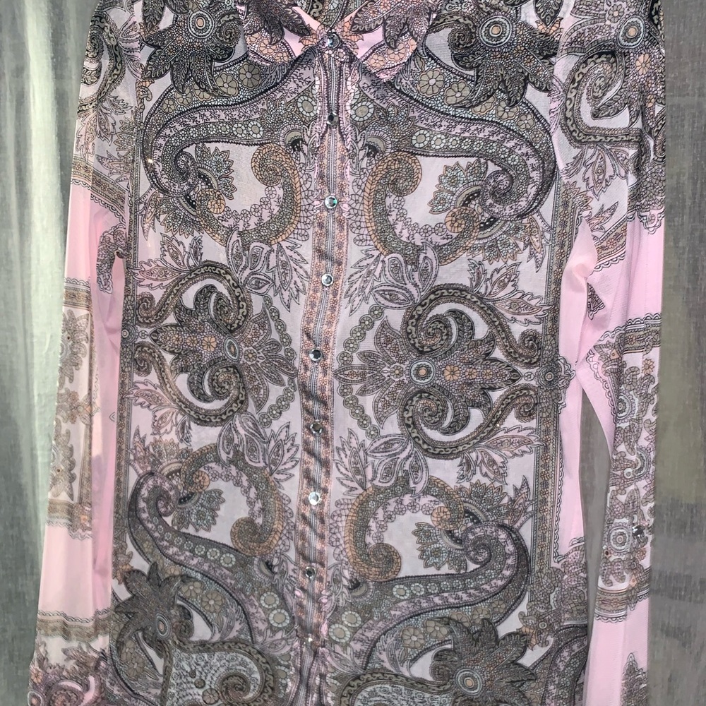 Pink see through button down top